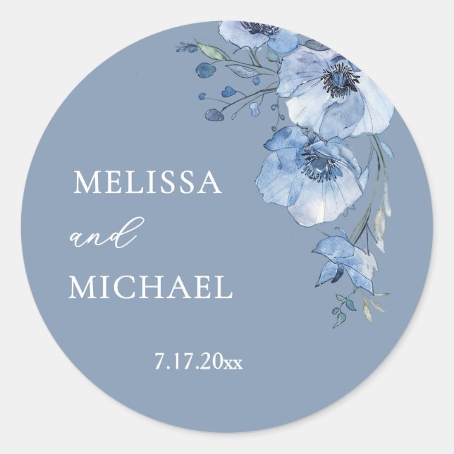 Adesivo Flores de Aquarela Azul Casamento (Frente)