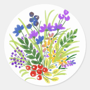 Adesivo Flores de Aquarela Azul Roxo Amarelo