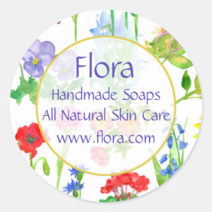 Adesivo Flores de Aquarela de Pansy Geranium Poppy