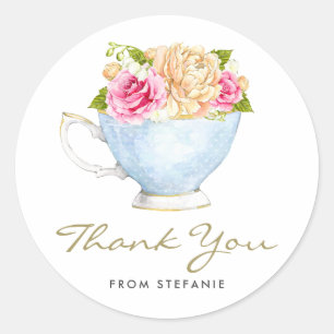 Adesivo Flores de Aquarela no Teacup Tea Party Obrigado