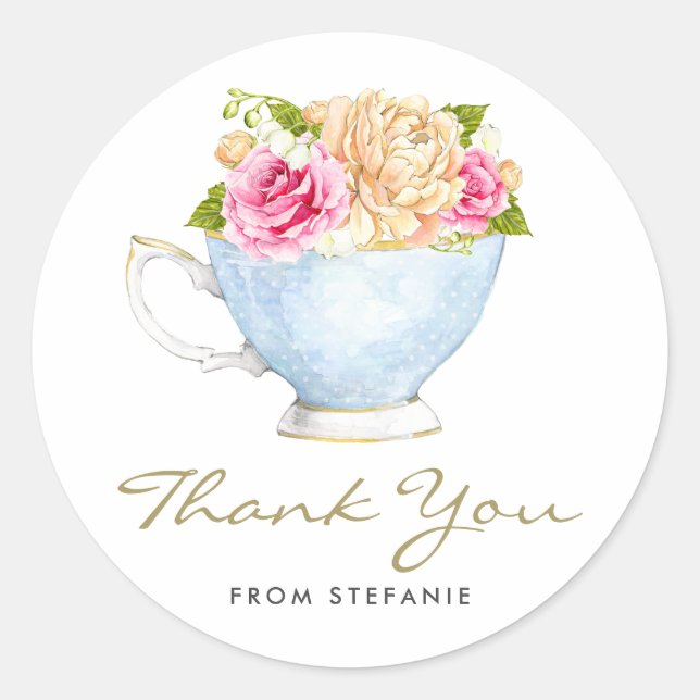 Adesivo Flores de Aquarela no Teacup Tea Party Obrigado (Frente)