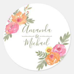 Adesivo Flores de aquarela para casamento de primavera