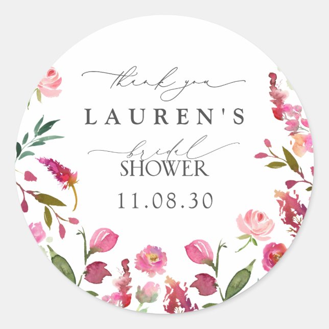 Adesivo Flores de Aquarela Rosa Chá de panela Obrigado (Frente)