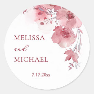 Adesivo Flores de Aquarela Rosa Empoeirado Casamento