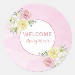 Adesivo Flores de Aquarela Rosa Personalizáveis Bem-vindo