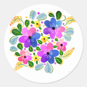 Adesivo Flores de Aquarela Rosa Roxo Azul 