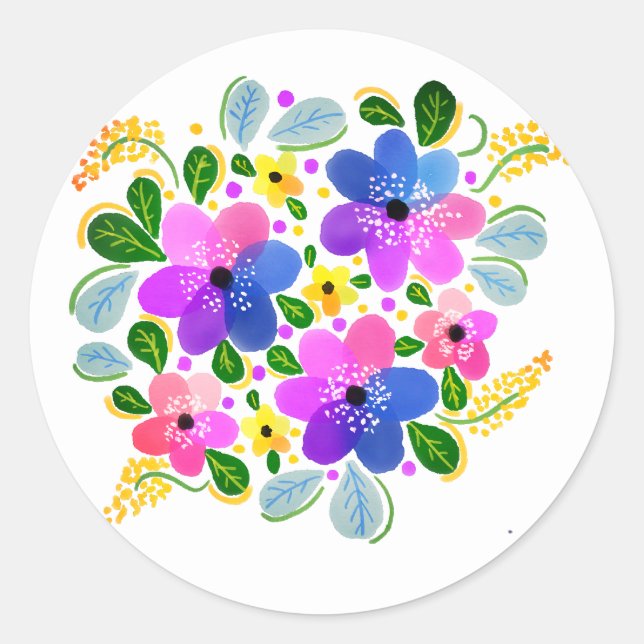 Adesivo Flores de Aquarela Rosa Roxo Azul  (Frente)
