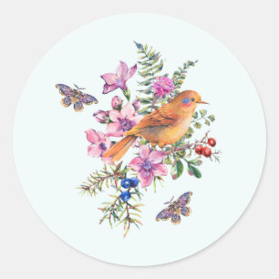 Adesivo Flores de Aquarelas, Aves e Borboletas