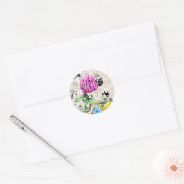 Adesivo Flores De Aquarelas, Flores Selvagens, Jornal Vint
