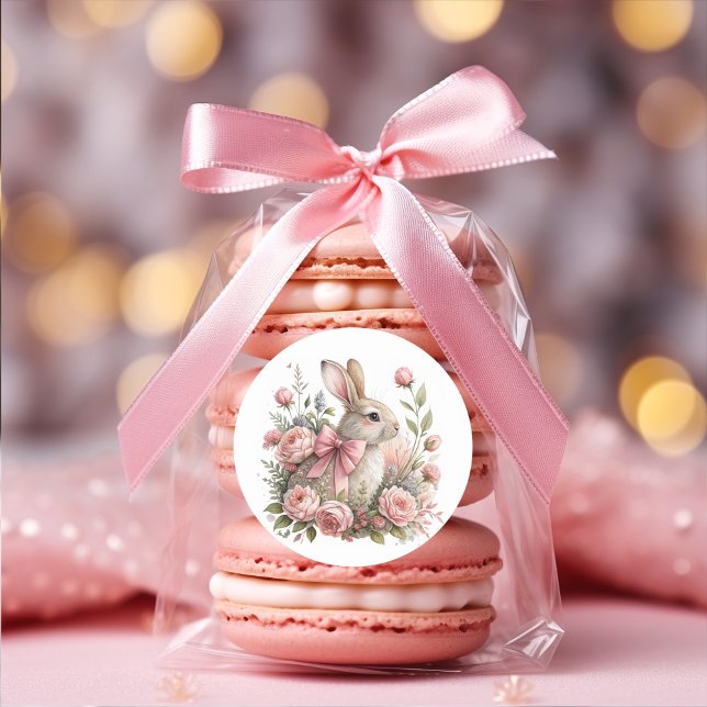 Adesivo Flores de Arco Rosa Coelho da Páscoa (Easter bunny with pink bow sticker)