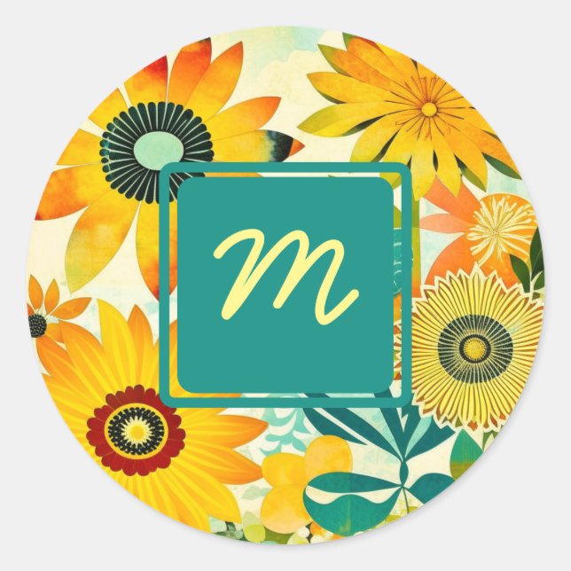Adesivo Flores de Arte Folclórica bonito Monogramadas (Frente)