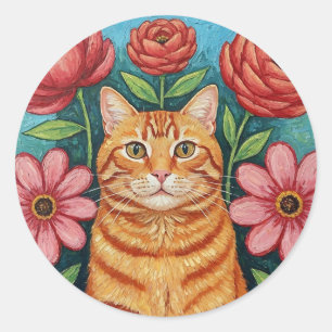 Adesivo Flores de Arte Popular de Gato Laranja