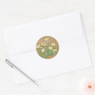 Adesivo Flores de camomila personalizadas Faux Jute Burlap