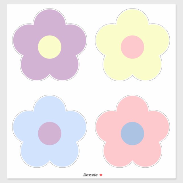 Adesivo Flores De Cartoon De Pastel Girly Bonitas Retro (Folha)