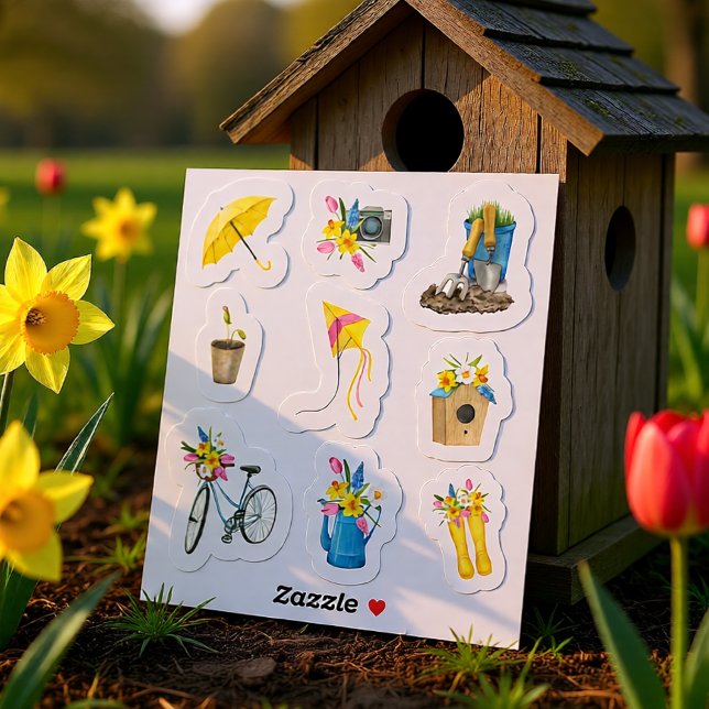Adesivo Flores de Casa de Campo de Primavera em Aquarela (Watercolor Spring Garden Cottage Flowers Sticker)