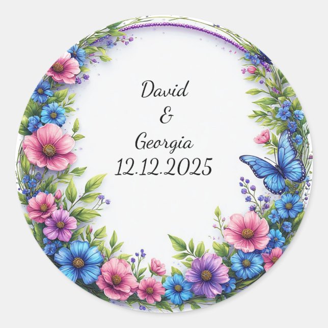 Adesivo Flores de Casamento em Moldura Circular (Frente)