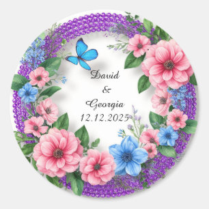 Adesivo Flores de Casamento em Moldura Circular