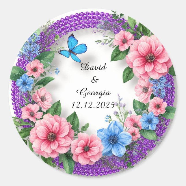 Adesivo Flores de Casamento em Moldura Circular (Frente)