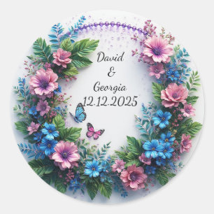 Adesivo Flores de Casamento em Moldura Circular