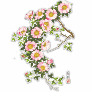 Adesivo Flores de cerejeira japonesas, rosa e ouro do