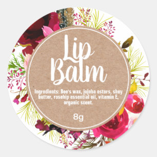 Adesivo Flores De Cores Aquáticas E Potes Kraft Lip Balm