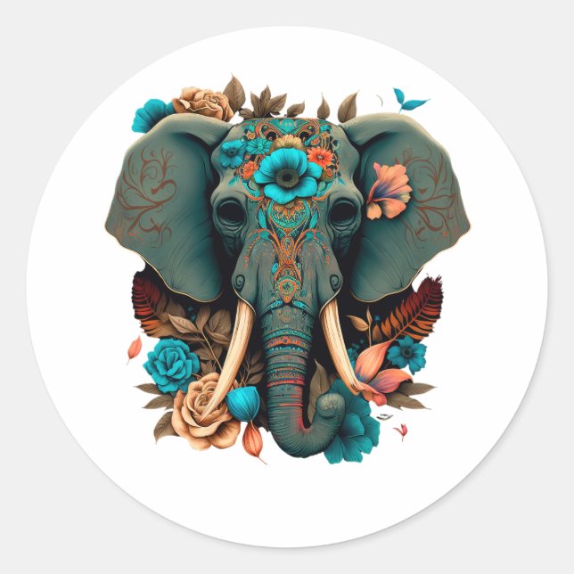 Adesivo Flores de Crânio do Açúcar Halloween de Elefante (Frente)