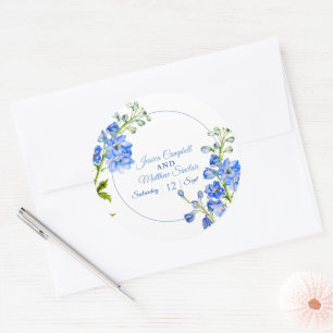 Adesivo flores de Delphinium arte de aquarela azul casamen