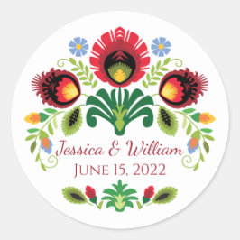 Adesivo Flores de Folhas Poloneses Vinheta Vermelha