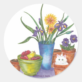 Adesivo Flores de Fruta de Gato Branco Aquarela "Liliana"