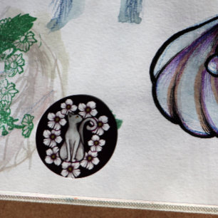 Adesivo Flores de gato branco sakura floral felinos flores