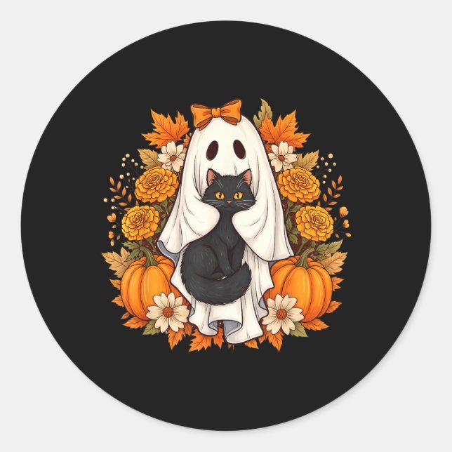 Adesivo Flores de Gato Preto do Fantasma de Halloween (Frente)