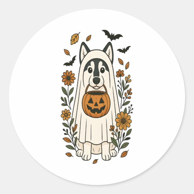 Adesivo Flores de Halloween Siberian Husky (Frente)
