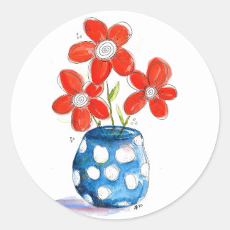 Adesivo Flores de Laranja Whimsical em Vaso Azul