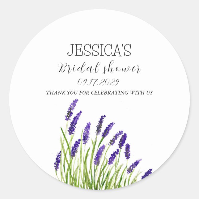 Adesivo Flores de lavanda aquarela chuveiro de noiva rústi (Frente)