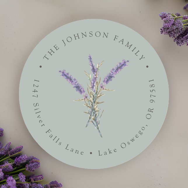 Adesivo Flores de Lavanda em Aquarela Endereço de Devoluçã (Criador carregado)