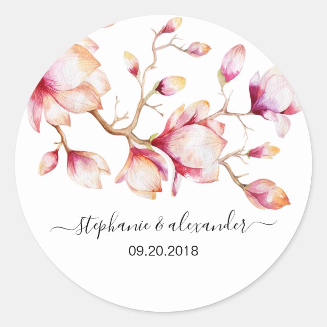 Adesivo Flores De Magnólia Rosa De Aquarela (Frente)