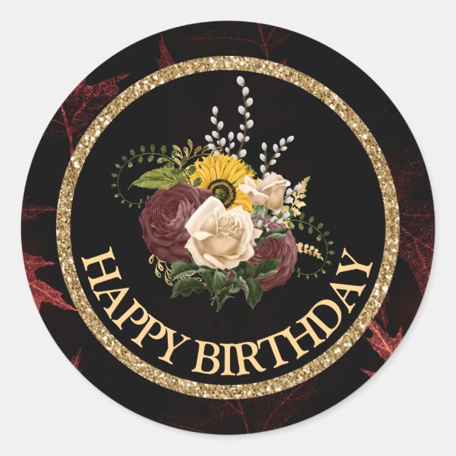 Adesivo flores de Outono Feliz Aniversário (Frente)