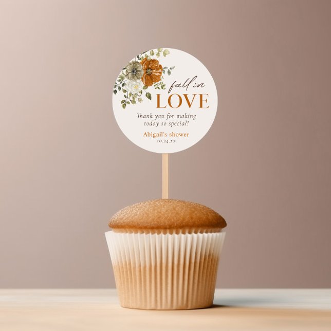 Adesivo Flores de Outono Rústicas Agradecimento Chá de Noi (Rustic fall Flowers Bridal Shower Thank You Round Sticker cake topper)