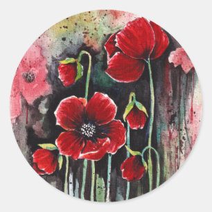 Adesivo Flores De Papoila Em Aquarela