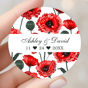 Adesivo Flores de Papoula Vermelha Casamento Personalizado