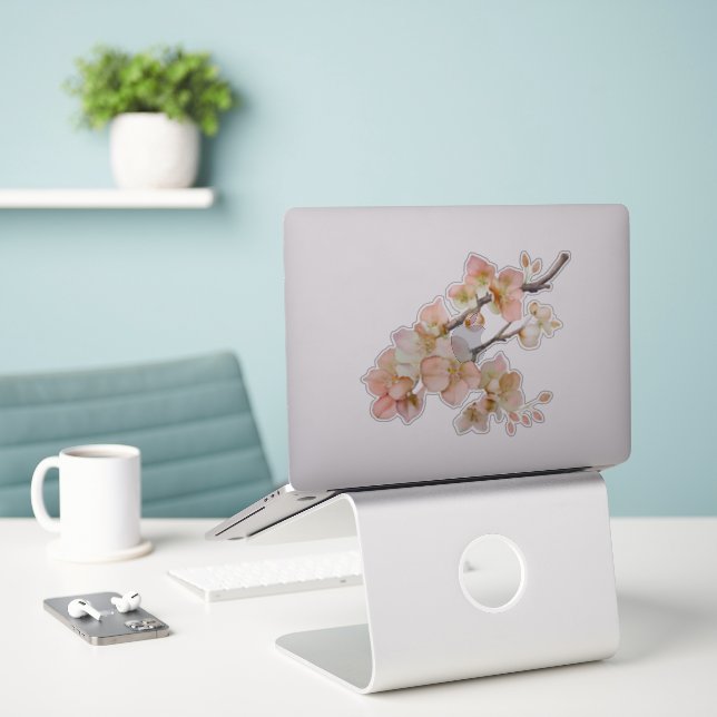 Adesivo Flores de pêssego de cor aquosa elegantes (Laptop na mesa)