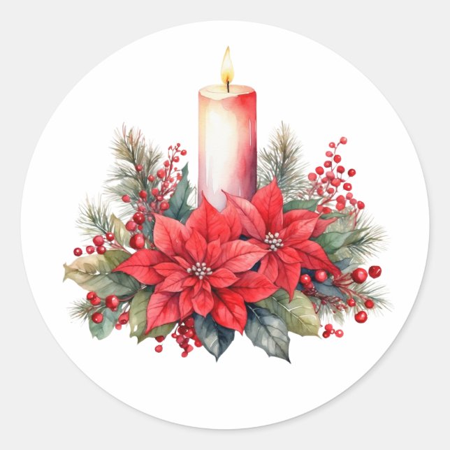 Adesivo Flores de Poinsettia de Natal em Aquarelas, Berrie (Frente)
