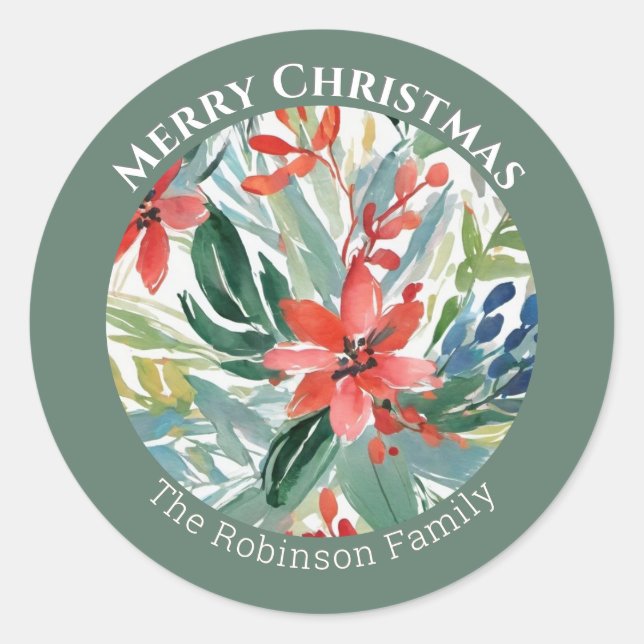 Adesivo Flores De Poinsettia Vermelha Deixam Botânica Eleg (Frente)