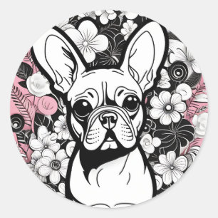 Adesivo Flores de pop art e Bulldog Francês