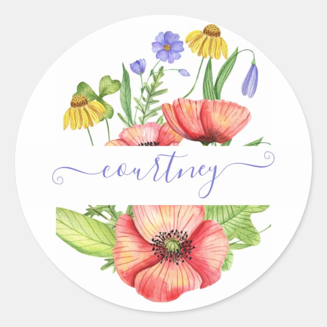 Adesivo Flores de primavera aquarela personalizadas (Frente)