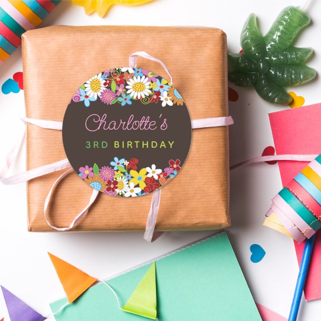 Adesivo Flores de Primavera Caprichosas Jardim Aniversário (Whimsical Colorful Spring Flowers Garden Girl's Birthday Party Favor / Envelope Seal Sticker)