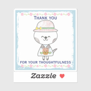 Adesivo Flores de primavera Doce Gato Kawaii Obrigado