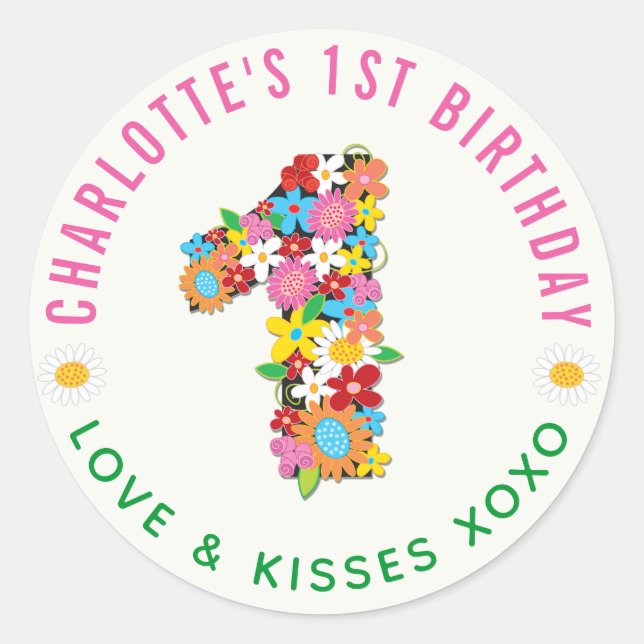 Adesivo Flores de primavera Um primeiro aniversario de Gar (Frente)