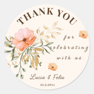 Adesivo Flores de queda de Ouro elegantes Obrigado Casamen