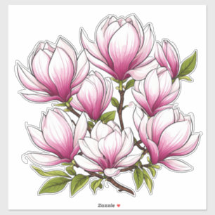Adesivo Flores Delicadas de Magnólia Rosa no Ramo